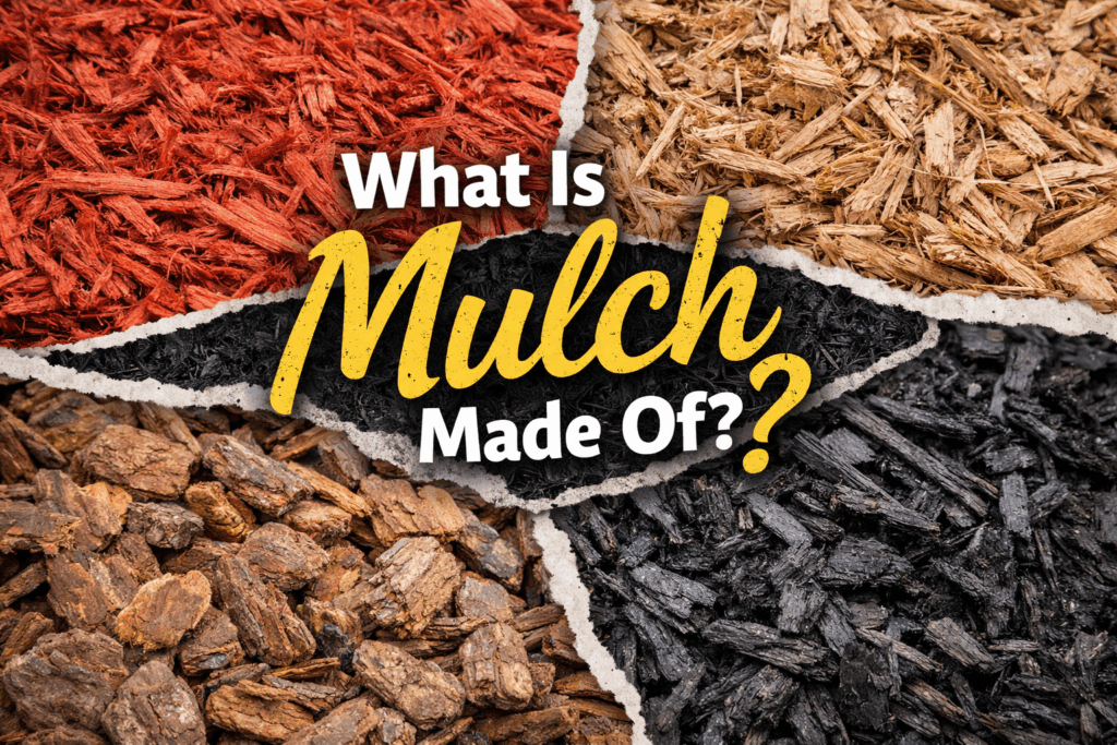 4 mulches with the words what is mulch made of